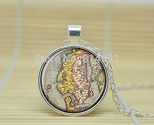 VintaStore Art Glass Necklace 10Cs Vintage Map Necklace Vintage Map Pendant Vintage Map Jewelry A1278