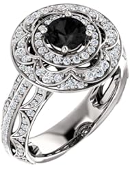 14K White Gold Round Cut Black and White Diamond Ring -- LIFETIME WARRANTY
