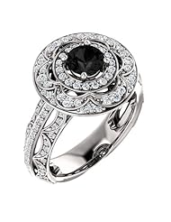 Platinum Round Cut Black and White Diamond Ring -- LIFETIME WARRANTY