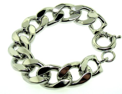 XL Curb Bracelet – Silver Plated – Menâ?TMs – 20MM WIDE, 9 inch, Giant, Solid Bling