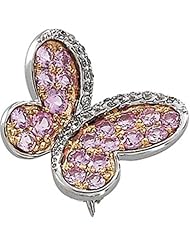 14K White Gold Pink Sapphire and Diamond Butterfly Brooch -- LIFETIME WARRANTY