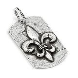 Hammer Finish Fleur-De-Lis Sterling Silver Dog Tag Pendant
