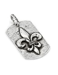 1.5" X 0.75" Hammer Finish Fleur-De-Lis Sterling Silver Dog Tag Pendant