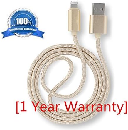 Lightning USB Charging Cable 6ft Extra Long Cord for Iphone 6s 6s+ 6plus 6, 5s 5c 5,ipad Air Mini Min2, Ipad 4,ipod 5,ipod 7, Ios9. With Aluminum Connector, Nylon Braided [1 Year Warranty] (Golden)