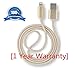 Lightning USB Charging Cable 6ft Extra Long Cord for Iphone 6s 6s+ 6plus 6, 5s 5c 5,ipad Air Mini Min2, Ipad 4,ipod 5,ipod 7, Ios9. With Aluminum Connector, Nylon Braided [1 Year Warranty] (Golden)