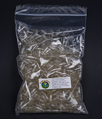 Empty Clear Hard Gelatin Capsule, 1000/bag Made By USA (Clear Color Size #3) Empty Clear Hard Gelatin Capsule, 1000/bag Made By USA (Clear Color Size #3)