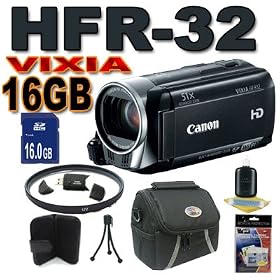 Canon VIXIA HF R32 Full HD 51x Image Stabilized Optical Zoom Camcorder--Wi-Fi Enabled with 32 GB lnternal Drive Dual SDXC Card Slots and 3.0 Touch LCD + Case +16GB SDHC Card + Card Reader Starter Kit + More!!!5975B003