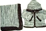 Knitted on Hand Knitting Machine Baby Blue and Da Brown Tweed Very Soft Cotton Finished By Hand Crochet with Cardigan, Hat Set. And Matching Blanket. Knitted on Hand Knitting Machine Baby Blue and Da Brown Tweed Very Soft Cotton Finished By Hand Crochet with Cardigan, Hat Set. And Matching Blanket.