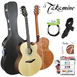 Takamine Jumbo EG524SC-NS 6-String Acoustic Electric Guitar Kit With Hard Shell Guitar Case. Includes Strap, Fender FT-004 10' Cable, Fender 60L Strings and Fender/GO-DPS Pick Sampler (DPS-FN-SAMPLER)