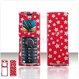 Red with Silver Stars Case Cover for Brand BOOST MOBILE NEXTEL i425 Protective Cell Phone Hard SNAP-ON