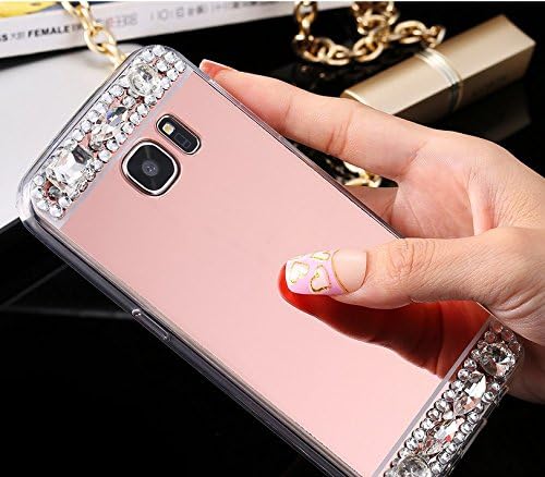 Galaxy Note 7 Mirror Glass Case-Auroralove Slim Luxury Soft Crystal TPU Gel Silicone Bling Makeup Case for Samsung Note 7 (Rose Gold Rhinestone)