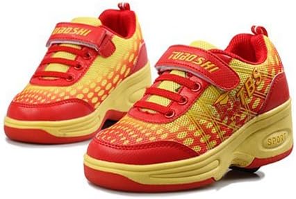 Piggy2gether - Breathable Unisex Girls & Boys Automatic Wheel Velcro Roller Shoes Sport Sneakers (Red, Euro Size 35