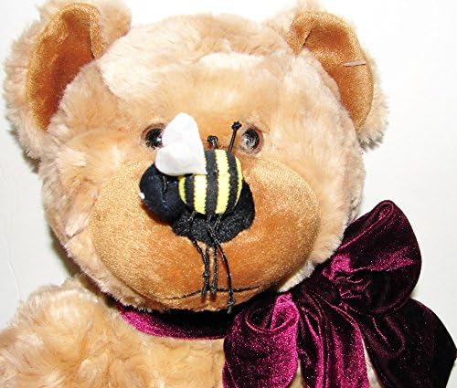 LARGE Brown TEDDY BEAR with Bumble BEE PLUSH STUFFED ANIMAL Unique Toy Velvet Scarf