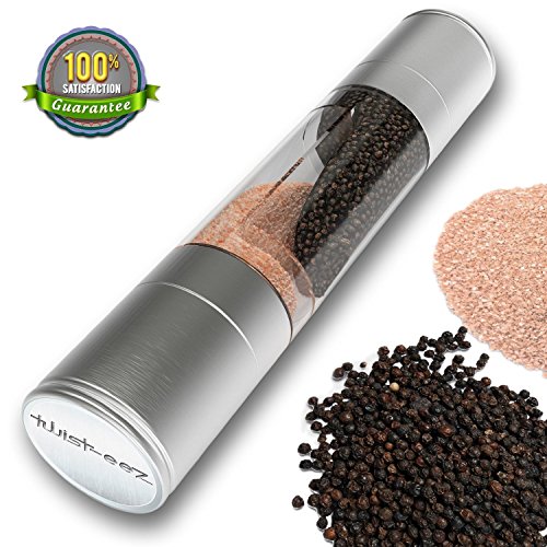 Twist-Eez Stainless Steel Gourmet 2-in-1 Salt and Pepper Grinder Mill Combo With Adjustable Grinding Mechanism Set Of One - Silver