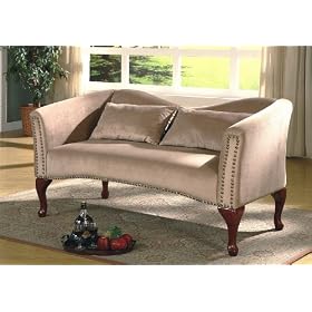 Traditional Nailhead Trim Tan Velvet Loveseat Bench by visiondecor Furniture