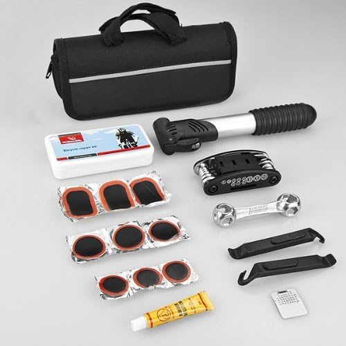 Sportsmax Compact Design 16 in 1 Multi Function Purpose Bike Bicycle Cycling Tyre Repair Tool Kits Complete Set + Mini Portable Pump