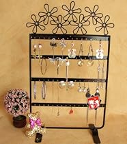 Christmas Gift: Decorative Flower Black Jewelry Stand Holder Organizer For Earrings Necklaces Bracelets