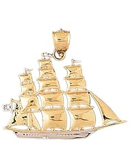 CleverEves 14K Gold Pendant Two Tone Pirate Ship 6.4 - Gram(s)