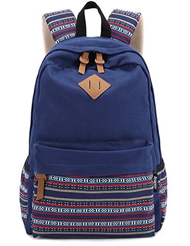Leaper Causal Style Lightweight Canvas Cute Backpacks School Backpack (Large, Navy Blue+Flower 1)