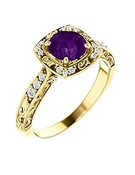 14K Yellow Gold 6.00mm Round Cut Chatham Created Alexandrite and Diamond Ring -- LIFETIME WARRANTY