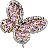 14K White Gold Pink Sapphire and Diamond Butterfly Brooch