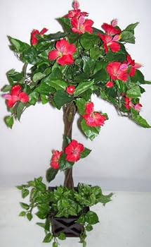 3' Silk Hibiscus Topiary Tree Red