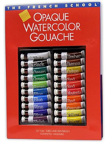 Sennelier The French School Opaque Watercolor Gouache Tube Sets set of 10 in case with brush