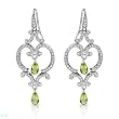 High quality Earrings With 4.55ctw Precious Stones - Genuine Super Clean Diamonds and Peridots Well Made in 18K White Gold. Total item weight 7.7g Length 48mm