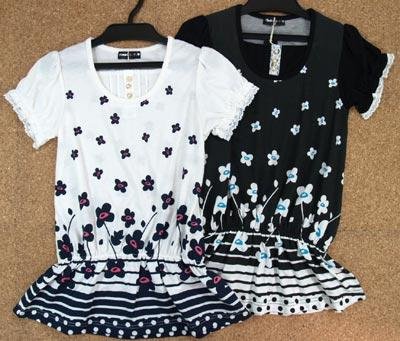メール便 子供服スクール女の子140cm-160cmレトロ花柄レイヤード仕様チュニック
