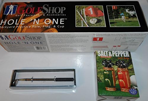 Golf Gift Bundle - Practice Hole - Pole, Flag, Cup - Golf Pen, and Golf Salt/Pepper Shackers