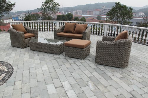 5 tlg. Rattan – Loungegruppe “Mosambik” (2-er Sofa)