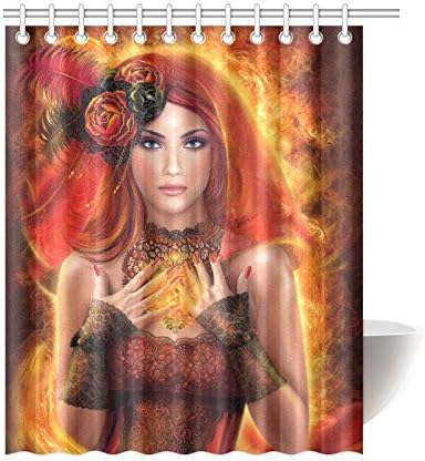 POEENG Custom Magic Fantasy Woman With Fire Waterproof Polyester Shower Curtain 60"x72"