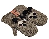 Lungta Hand Knit Snow Owl 100% Wool Animal Mittens Fleece Lined Nepal