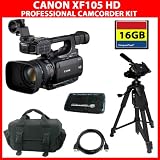 Canon XF105 HD Professional Camcorder + 16GB Compact Flash Memory + USB 2.0 Memory Reader + 72 Aluminum Tripod + Deluxe Case + HDMI Cable
