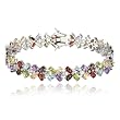 Sterling Silver Multi-Gemstone Flower Bracelet w/ Diamond Accents, 7.25"