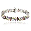 Sterling Silver Multi-Gemstone Flower Bracelet w/ Diamond Accents, 7.25"
