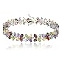Sterling Silver Multi-Gemstone Flower Bracelet w/ Diamond Accents, 7.25"