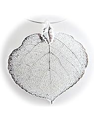 Silver Plated Aspen Real Leaf Pendant Sterling Silver Omega Chain Necklace 18 Inch
