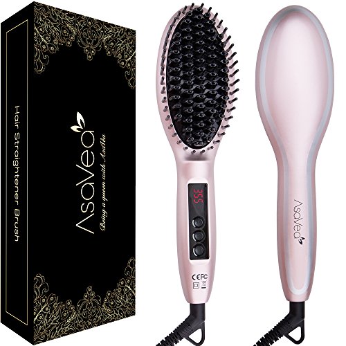 Hair Straightener Brush -From AsaVea,MCH heating technology, Auto Temperature Lock (Rose Gold)