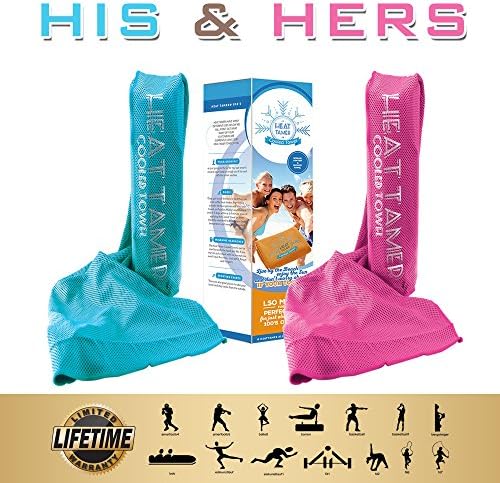 Cooling Towel - As Seen On TV HEAT TAMER® Neck &amp; Body Instantly Cooled - Great for PETS - Exercise, running,Fishing or Gardening! cool chill towels LIFETIME WARRANTY.(Blue &amp; Pink, 2 Large 35" X 14")