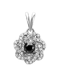 0.75 Carat (ctw) Sterling Silver Black & White Round Diamonds Swirl Pendant 3/4 CT