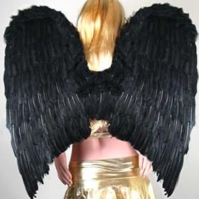 Super Large Black Feather Angel halloween Wings w/ Halo for Adult Women and Men