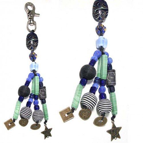 SG Paris Key Holder Glass Beads Blue Multicouleur Other Fashion Accessories Key Chain Glass Bargains Women Zother Basic Fashion Jewelry / Hair Accessories Star
