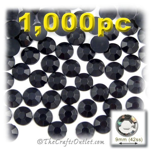1,000pc flatback Rhinestones Round 9mm - 42ss Jet Black
