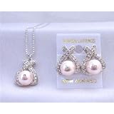 Brd821 Rose Pink Pearls Swarovski Pearls Jewelry Set Pendant and Earrings Set with Gift Box