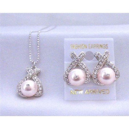 Brd821 Rose Pink Pearls Swarovski Pearls Jewelry Set Pendant and Earrings Set with Gift Box