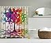 Ambesonne Abstract Shower Curtain, Colorful Blooming Spring Season Tree with Butterflies Pastoral Nature Illustration, Cloth Fabric Bathroom Decor Set with Hooks, 69