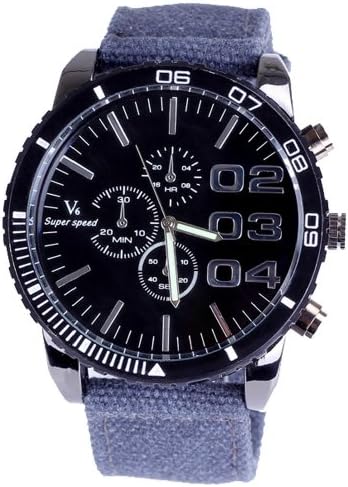 men's Casual Organic Cottonl Blue Canvas Strap Watch Luminous hands