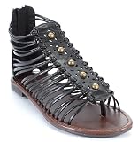Designer Inspired Studded Gladiator Flat Sandal Black