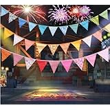 LifeGlow Crafts™ 2.6M / 8.7Feet Festive Pennant Flags Banner Bunting Garland Cotton Fabric Bunting Independence Day Decoration Wedding Banner Garland Bunting Party Decor Baby Shower Decor, Made of Cotton, No Noice Bother